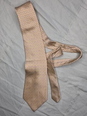 Perry Ellis Portfolio 100% Silk Tie - Gold & Navy Geometric Foulard - Made in US